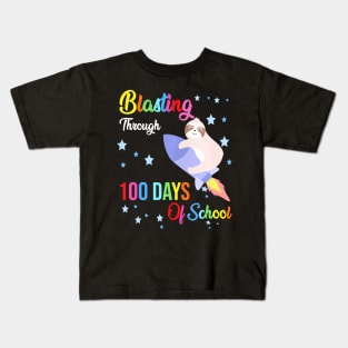 Sloth Blasting Through 100 Days Of School 100Th Day Boy Girl Kids T-Shirt